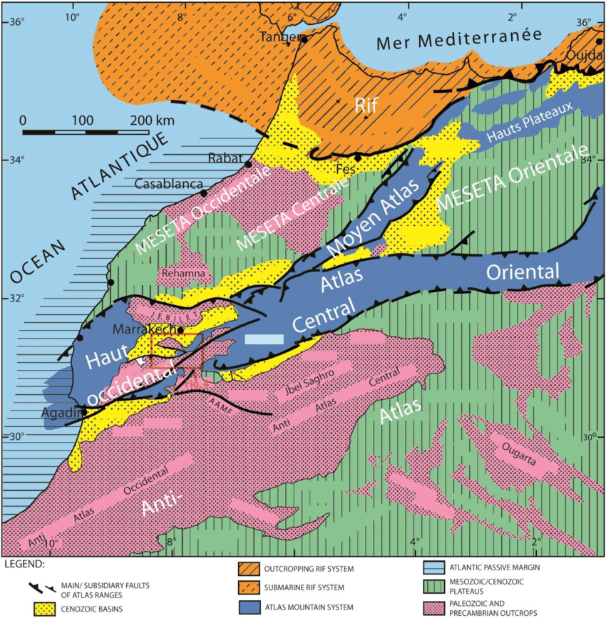 Carte Moyen-Atlas Maroc.